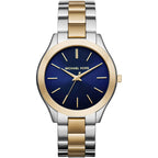Michael Kors Runway Slim MK3479 Two-Tone Watch with Navy Blue Dial