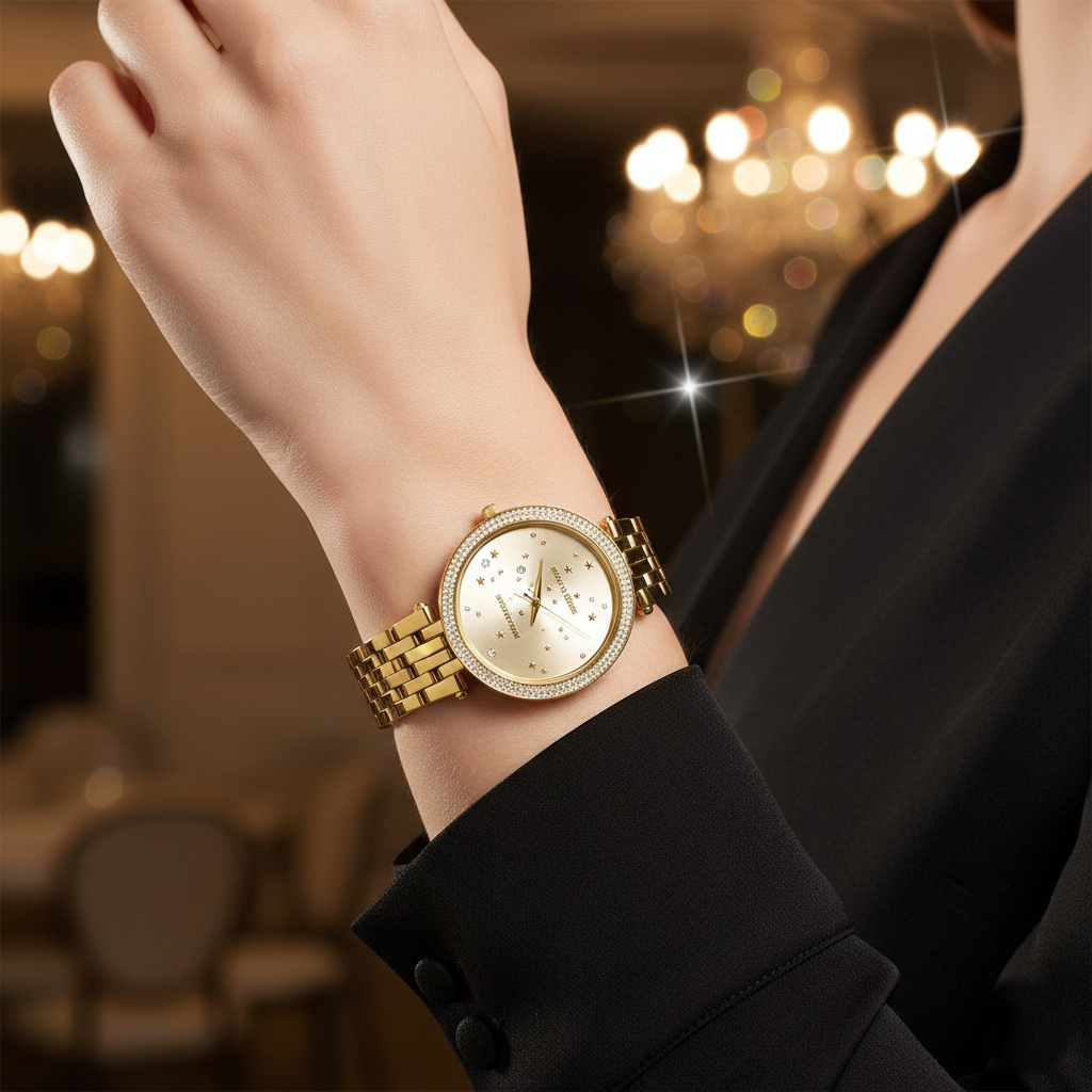 Michael Kors Darci MK3727 Full Gold Crystal Bezel Watch