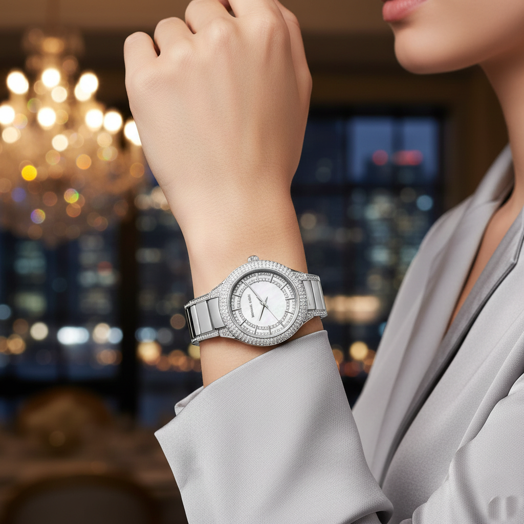 Michael Kors Sylvia MK4657 Silver-Tone Crystal Pave Watch