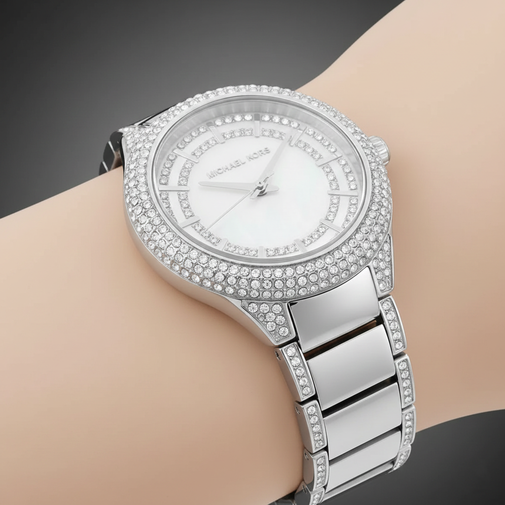 Michael Kors Sylvia MK4657 Silver-Tone Crystal Pave Watch