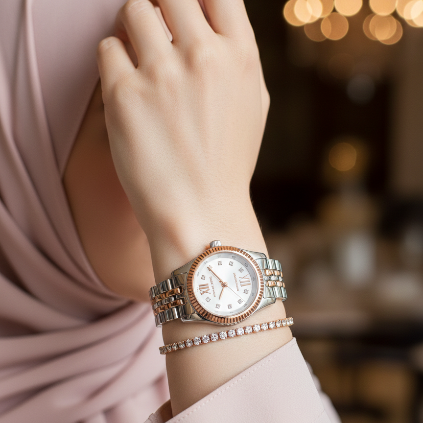 Michael Kors Lexington MK4817 Two-Tone Silver & Rose Gold Crystal Watch
