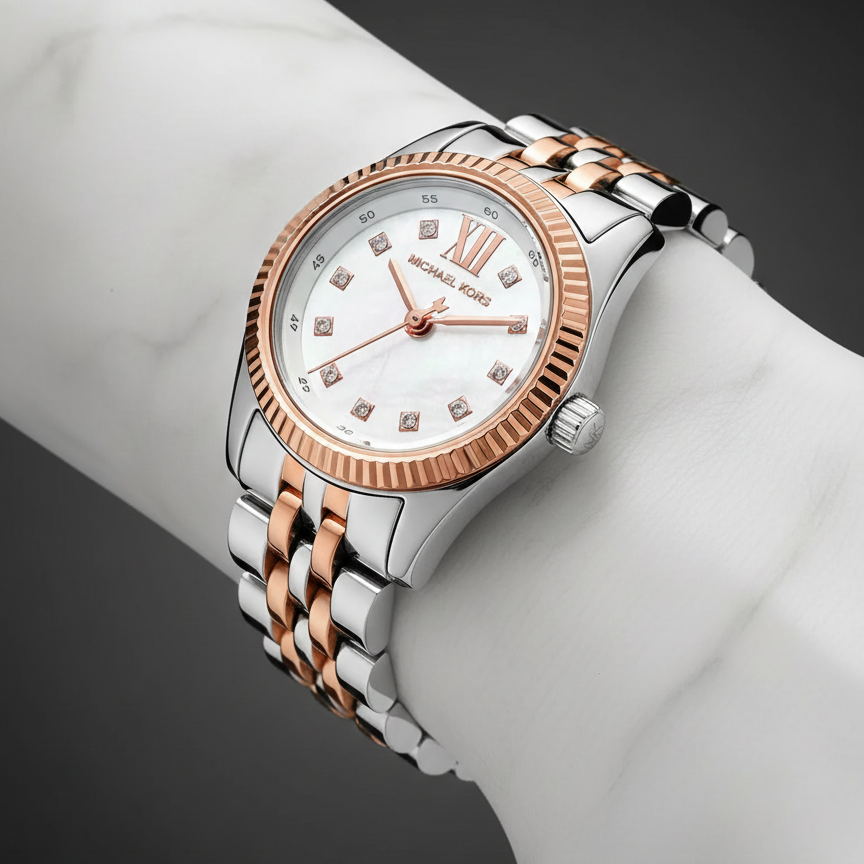 Michael Kors Lexington MK4817 Two-Tone Silver & Rose Gold Crystal Watch