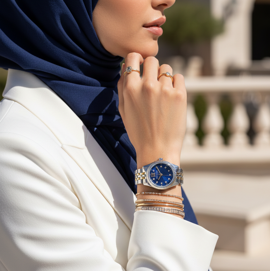 Michael Kors Lexington Mini MK4865 Two-Tone Navy Blue Pearl Dial Watch