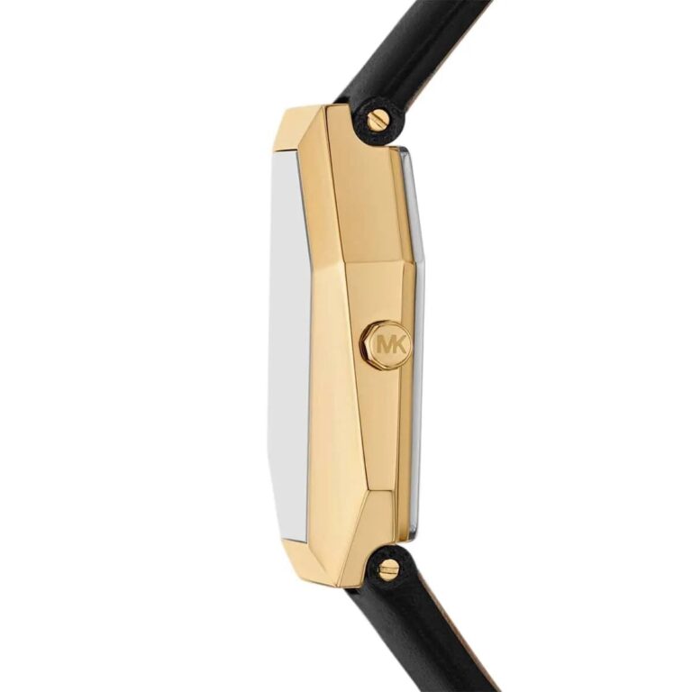 Michael Kors Gia MK4880 Gold-Tone Hexagonal Watch with Black Leather Strap