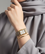 Michael Kors Maren MK4964 Gold-Tone Rectangular Watch with Grey Leather Strap