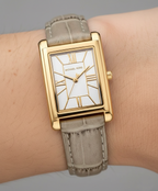Michael Kors Maren MK4964 Gold-Tone Rectangular Watch with Grey Leather Strap
