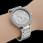 Michael Kors Parker MK5925 Silver Watch with Pavé Crystal MK Logo Dial