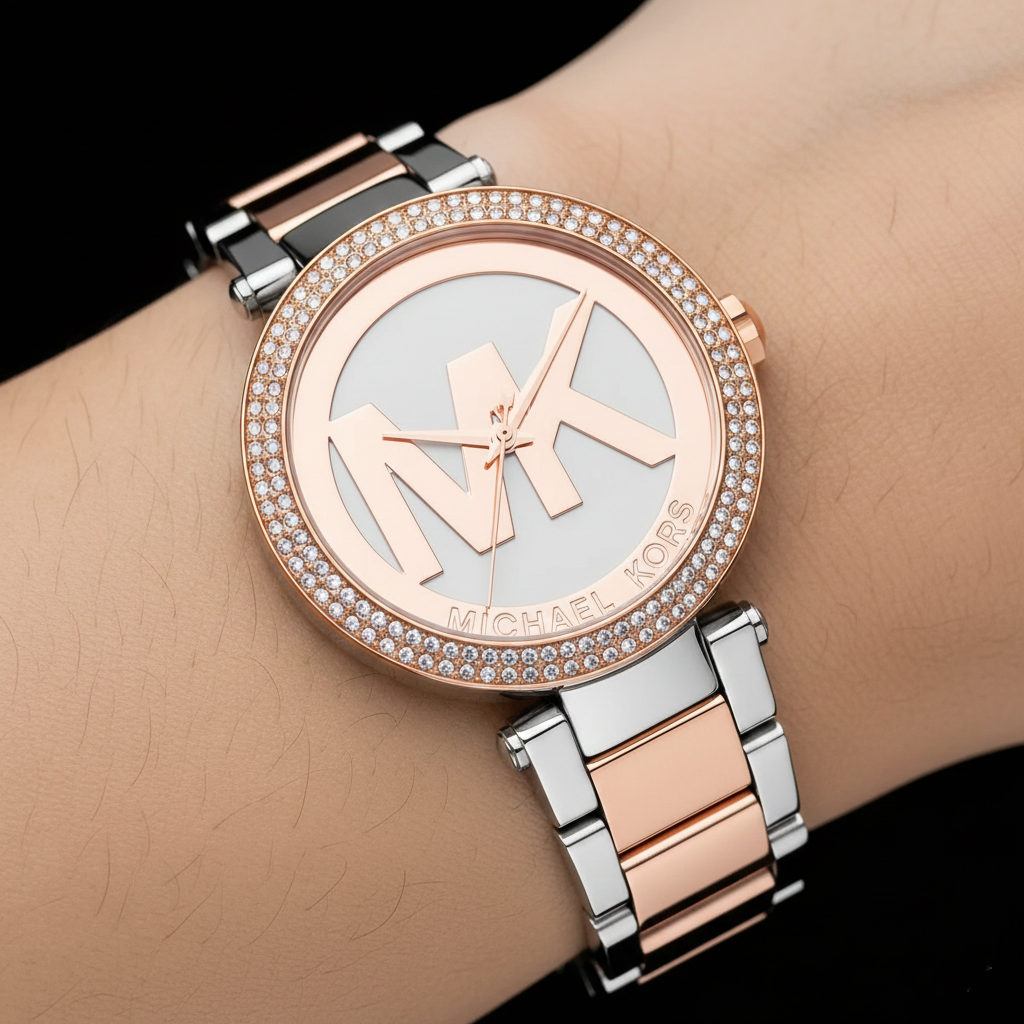 Michael Kors Parker MK6314 Two-Tone Watch with Rose Gold MK Logo Dial