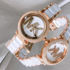 Michael Kors Parker MK6365 Rose Gold & White Acetate Logo Watch