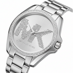 Michael Kors Runway MK6554 Silver Watch with Crystal Encrusted MK Logo Dial