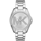 Michael Kors Runway MK6554 Silver Watch with Crystal Encrusted MK Logo Dial