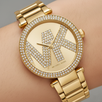 Michael Kors Parker MK6659 Gold-Tone Watch with Crystal Pave MK Logo Dial