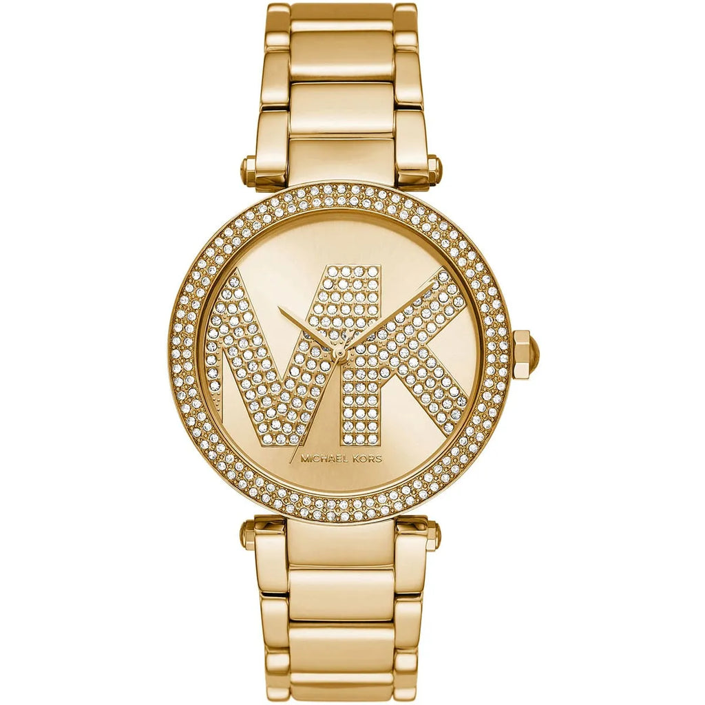 Michael Kors Parker MK6659 Gold-Tone Watch with Crystal Pave MK Logo Dial