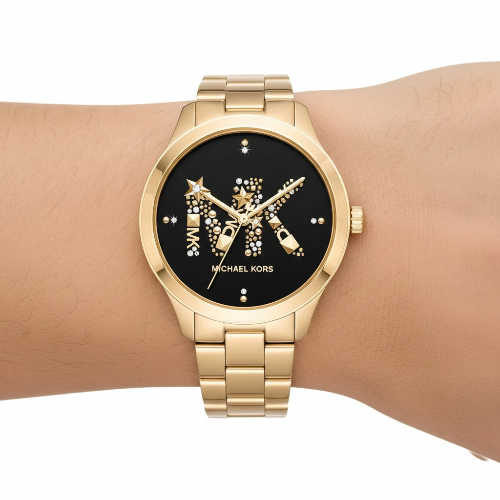 Michael Kors Runway MK6682 Gold & Black Studded Logo Watch