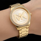 Michael Kors Tibby MK6879 Gold-Tone Watch with Crystal Bezel and MK Logo Dial