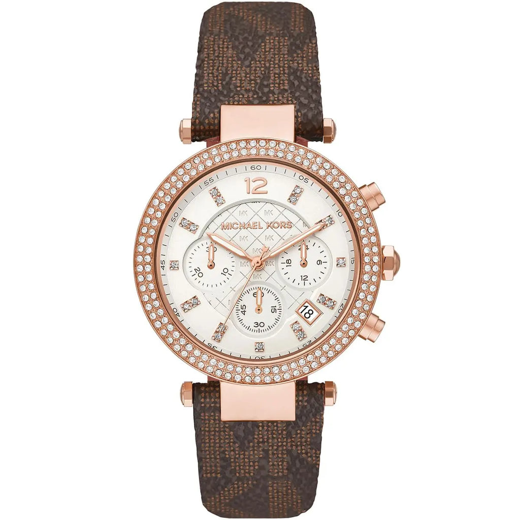 Michael Kors Parker MK6917 Rose Gold Watch with Brown MK Logo Strap