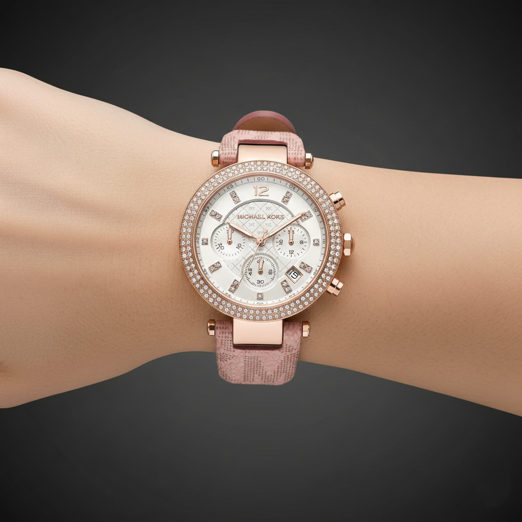 Michael Kors Parker MK6935 Rose Gold & Pink Logo Watch