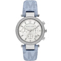 Michael Kors Parker MK6936 Silver Watch with Light Blue Genuine Leather Strap