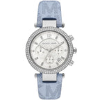 Michael Kors Parker MK6936 Silver Watch with Light Blue Genuine Leather Strap