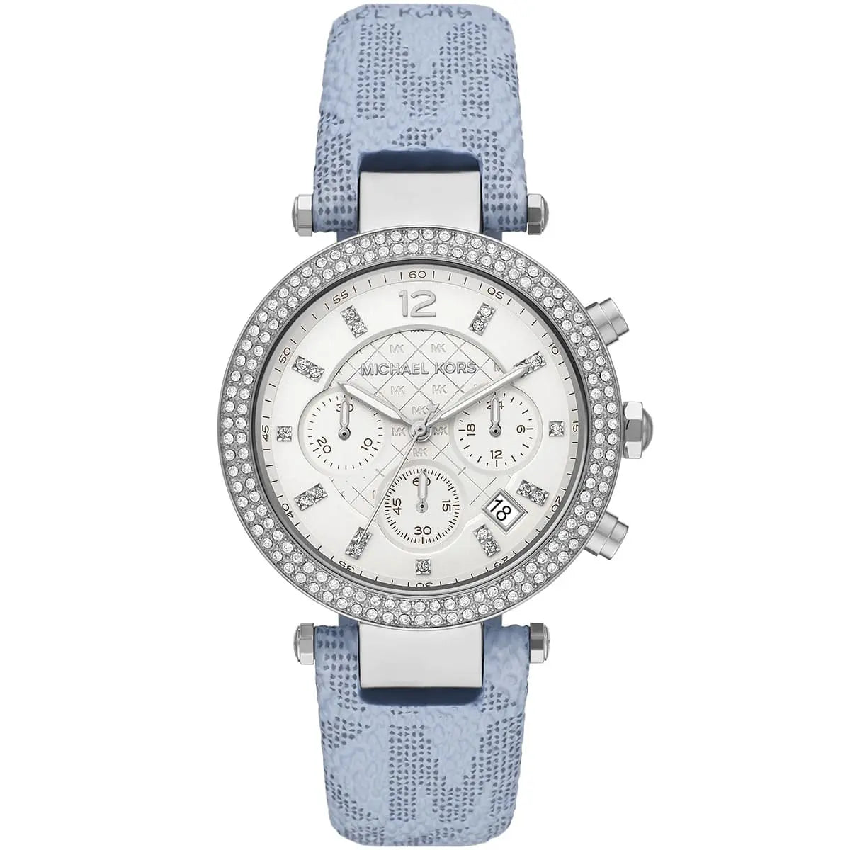 Michael Kors Parker MK6936 Silver Watch with Light Blue Genuine Leather Strap