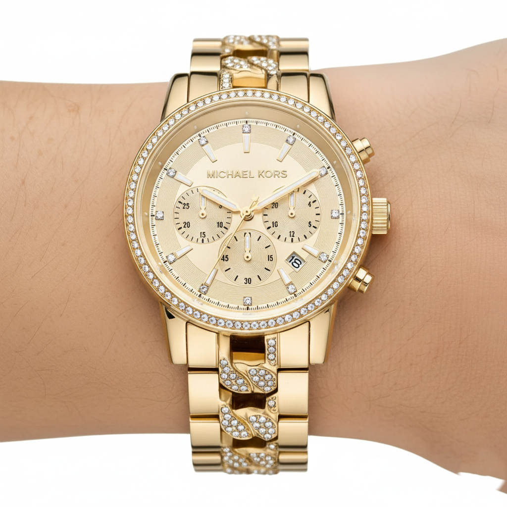 Michael Kors Ritz MK6937 Gold Pavé Chronograph Watch