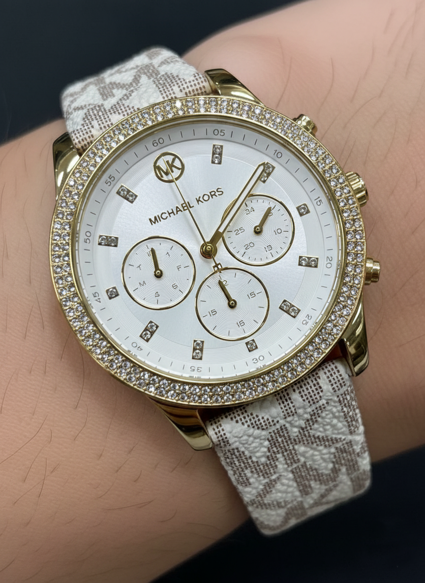 Michael Kors Camille MK6967 Gold-Tone Watch with MK Logo Strap