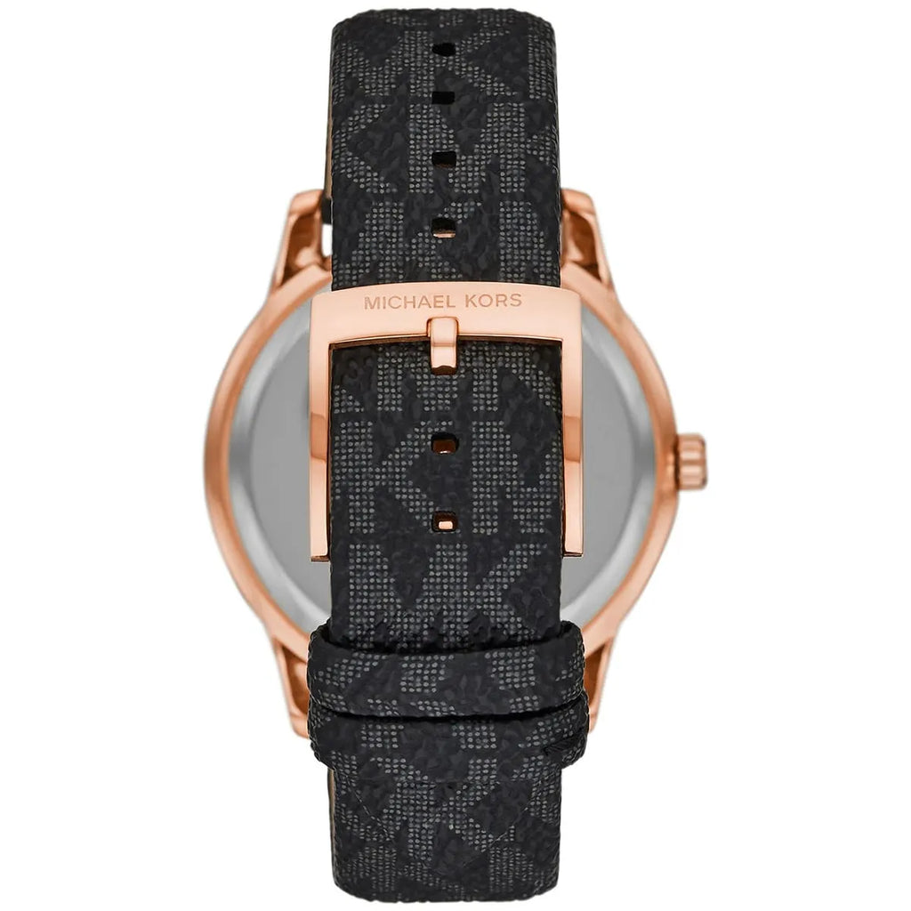 Michael Kors Camille MK6968 Rose Gold-Tone Watch with Black MK Logo Strap