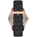 Michael Kors Camille MK6968 Rose Gold-Tone Watch with Black MK Logo Strap