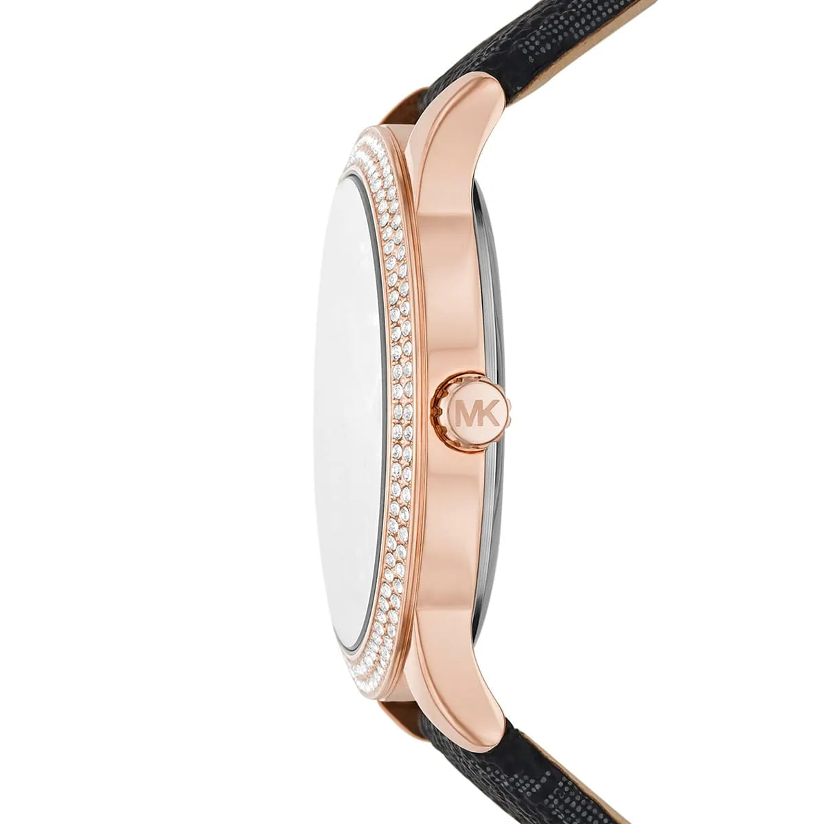 Michael Kors Camille MK6968 Rose Gold-Tone Watch with Black MK Logo Strap