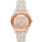 Michael Kors Runway MK6980 Rose Gold Watch with White MK Logo Strap