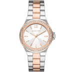 Michael Kors Lennox MK6989 Two-Tone Watch with Crystal Bezel and Silver Dial