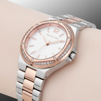 Michael Kors Lennox MK6989 Two-Tone Watch with Crystal Bezel and Silver Dial