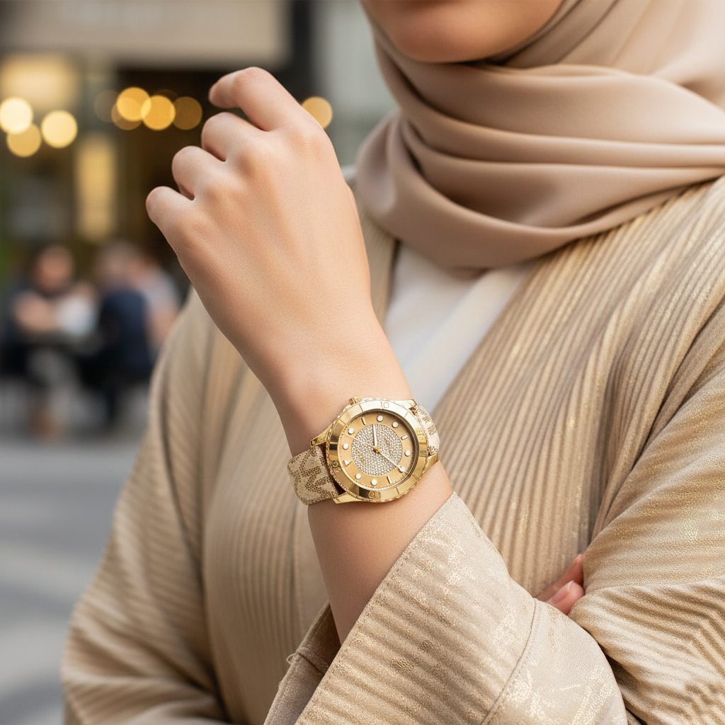 Michael Kors Runway MK6999 Gold Metallic Logo Strap Watch