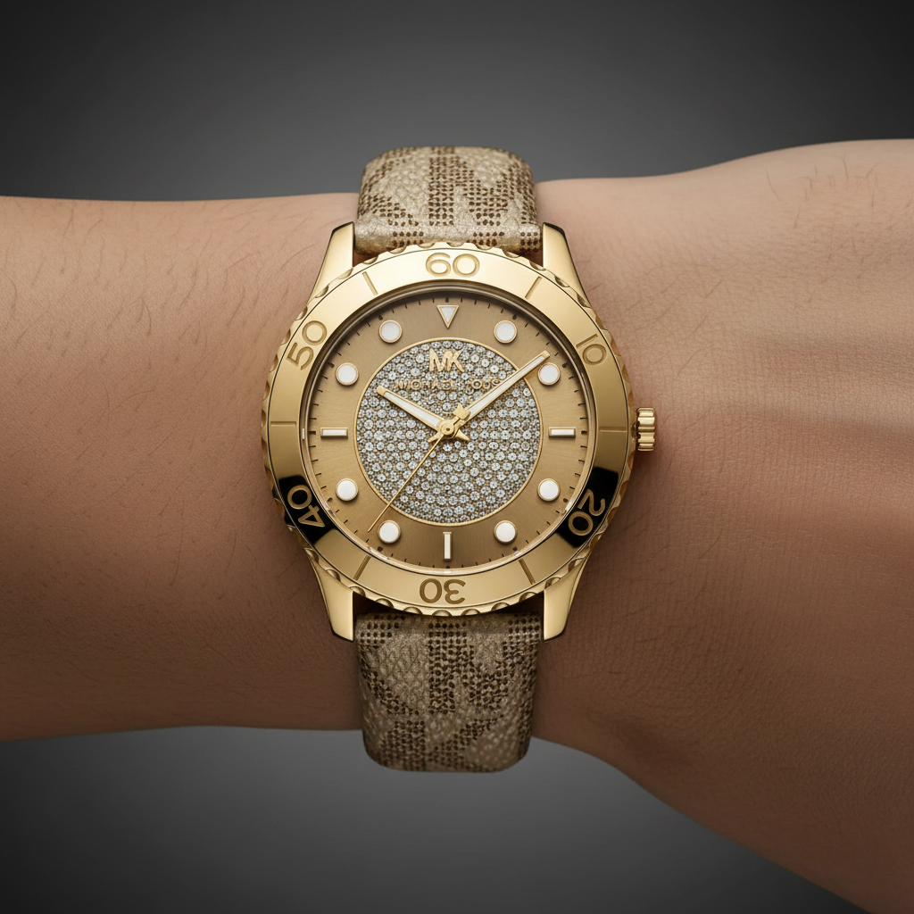 Michael Kors Runway MK6999 Gold Metallic Logo Strap Watch