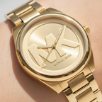 Michael Kors Runway MK7088 Gold-Tone Watch with Oversized MK Logo Dial