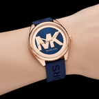 Michael Kors Janelle MK7140 Rose Gold Watch with Navy Blue Silicone Strap