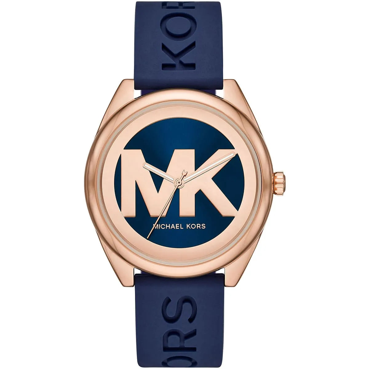 Michael Kors Janelle MK7140 Rose Gold Watch with Navy Blue Silicone Strap