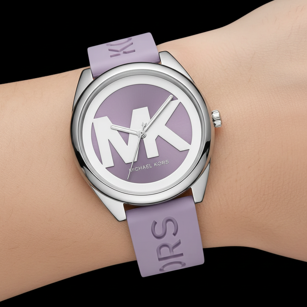 Michael Kors Janelle MK7143 Silver Watch with Purple Silicone Strap
