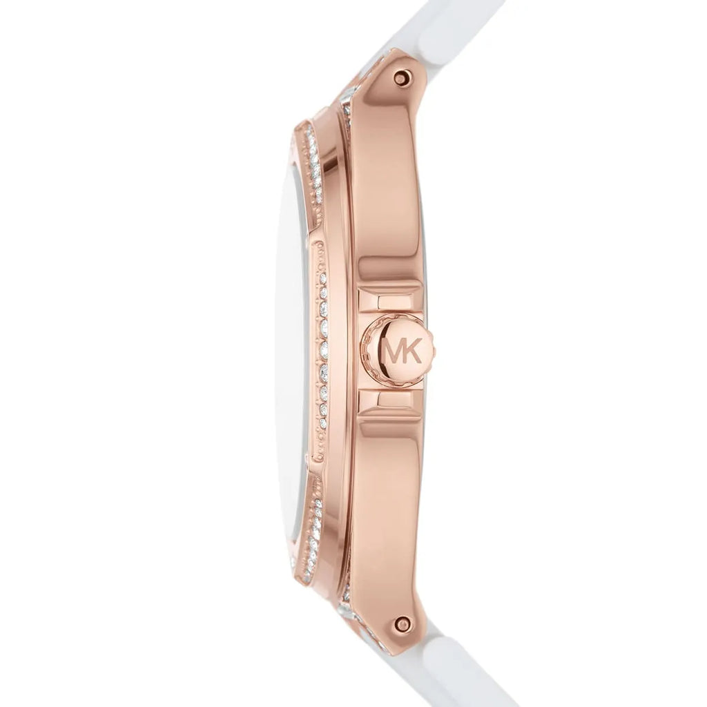 Michael Kors Camille MK7248 Rose Gold Glitz & White Silicone Watch