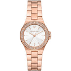 Michael Kors Lennox MK7279 Rose Gold Watch with Crystal Bezel and Silver Dial