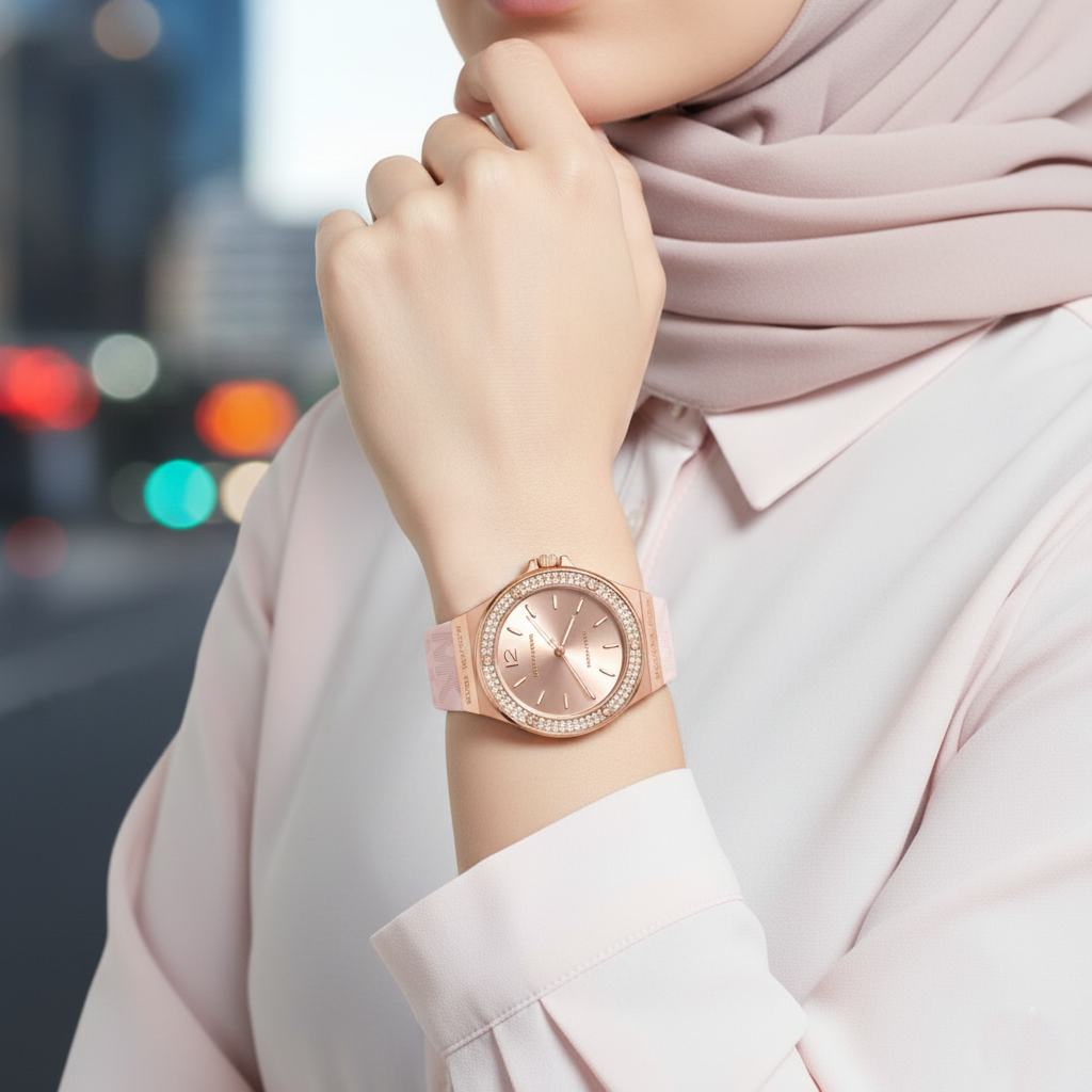 Michael Kors Lennox MK7282 Rose Gold & Pink Logo Silicone Watch