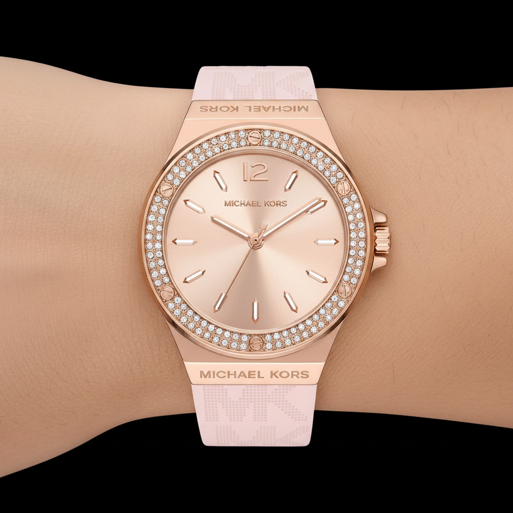 Michael Kors Lennox MK7282 Rose Gold & Pink Logo Silicone Watch