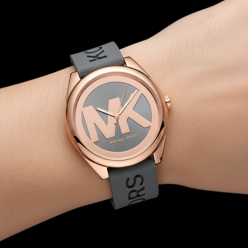 Michael Kors Janelle MK7314 Rose Gold Watch with Grey Silicone Strap