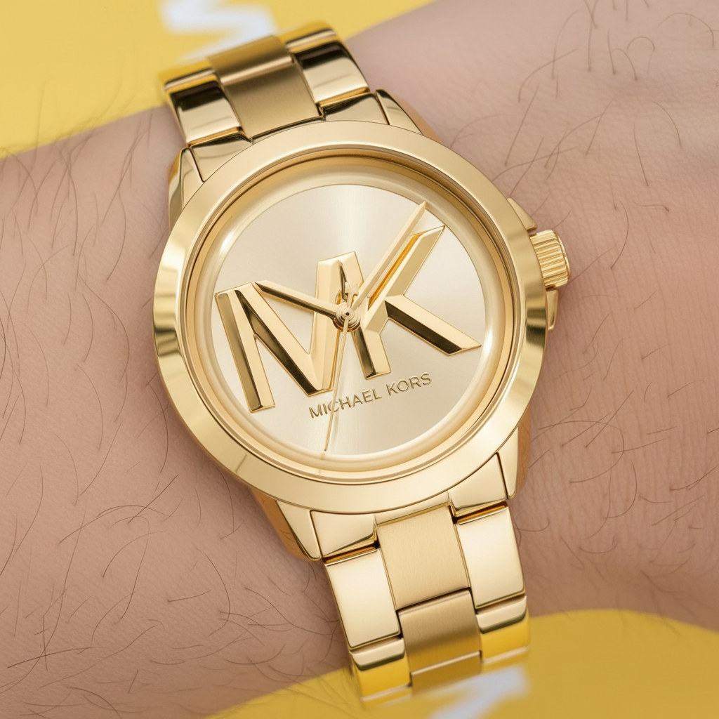 Michael Kors Brynn MK7317 Gold-Tone Watch with Oversized MK Logo Dial