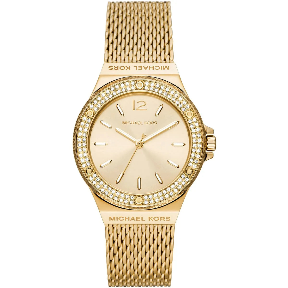Michael Kors Lennox MK7335 Gold-Tone Watch with Mesh Bracelet and Crystal Bezel