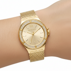 Michael Kors Lennox MK7335 Gold-Tone Watch with Mesh Bracelet and Crystal Bezel
