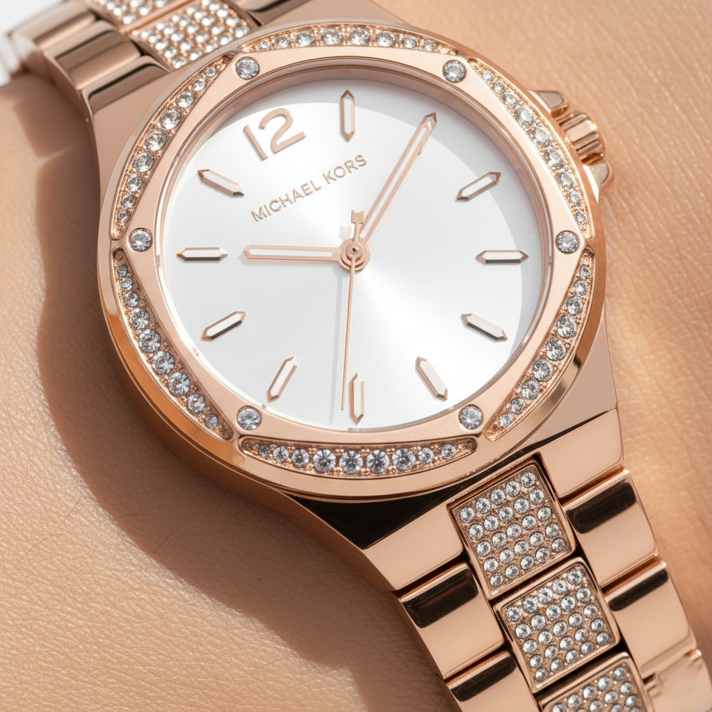 Michael Kors Lennox MK7362 Rose Gold Watch with Pavé Crystal Bracelet
