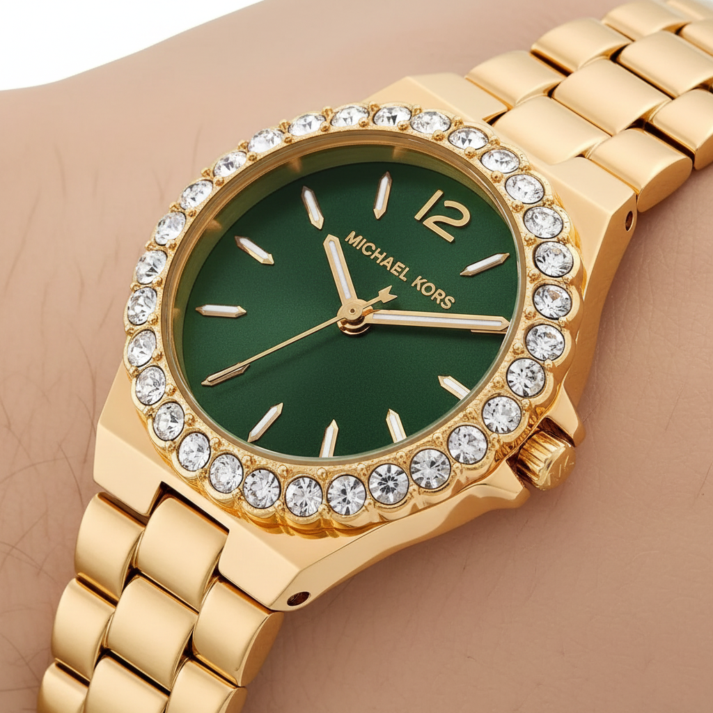 Michael Kors Lennox MK7395 Gold-Tone Watch with Emerald Green Dial