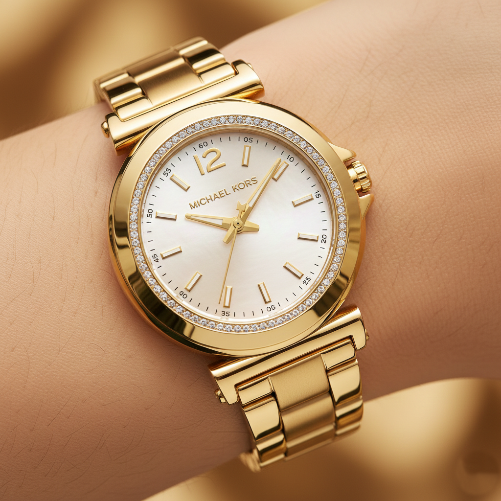 Michael Kors Maren MK7516 Gold-Tone Crystal Rectangular Watch