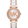 Michael Kors Parker MK6365 Rose Gold & White Acetate Logo Watch